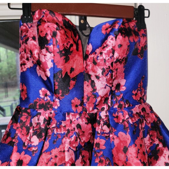 B. Darlin Strapless Sweetheart Bustier Party Dress Blue Red floral black lace XS - Picture 16 of 16